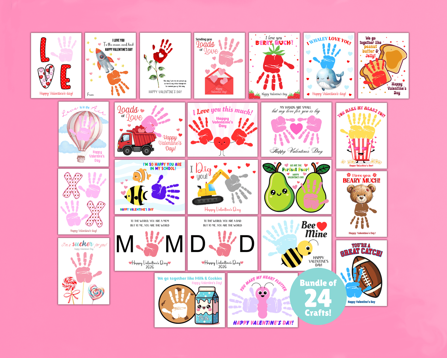 Valentine's Handprint Art Craft Bundle for Kids