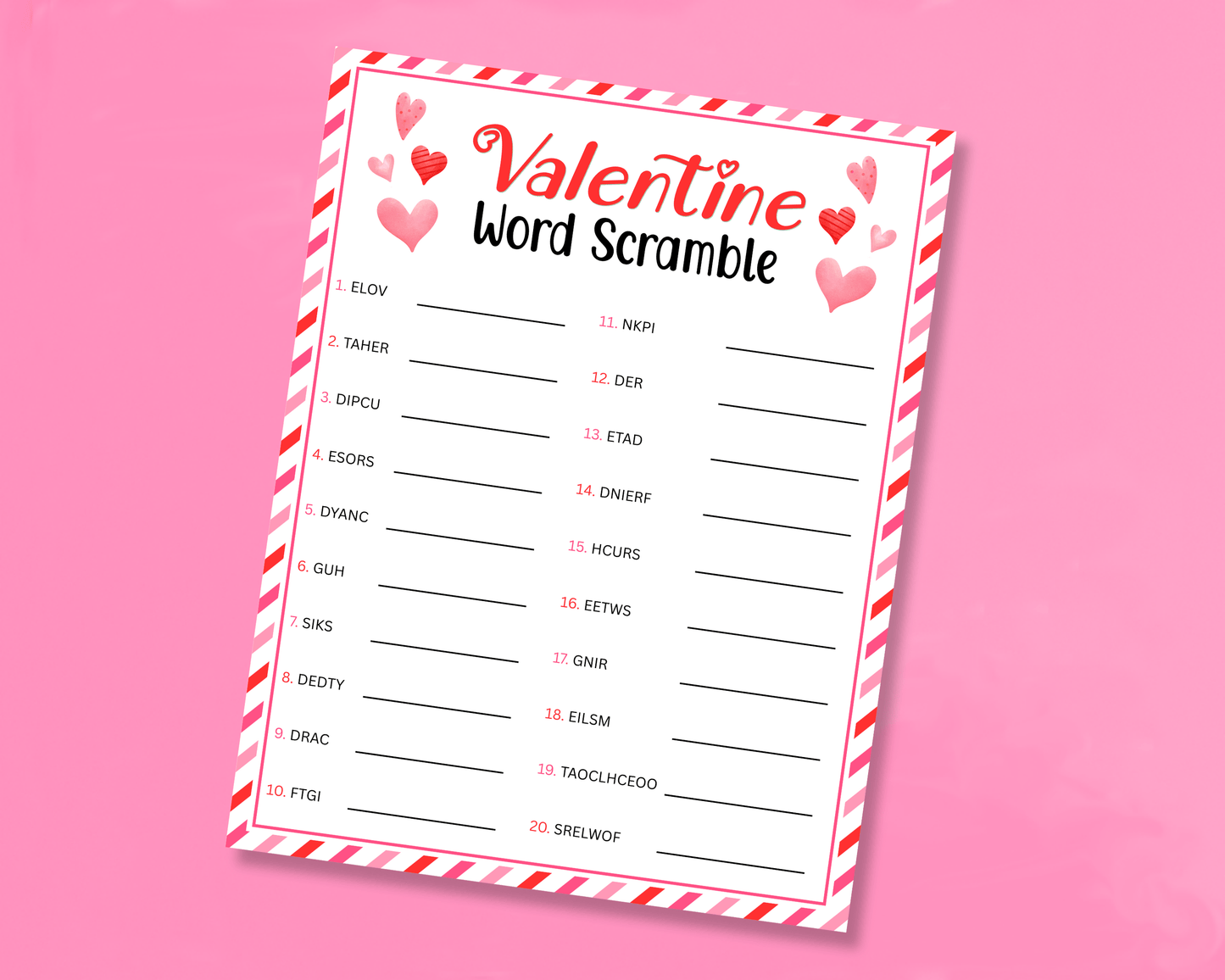 Valentine Word Scramble Game