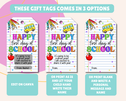 EDITABLE First Day Of School Gift Tag