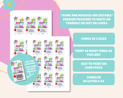 EDITABLE First Day Of School Gift Tag