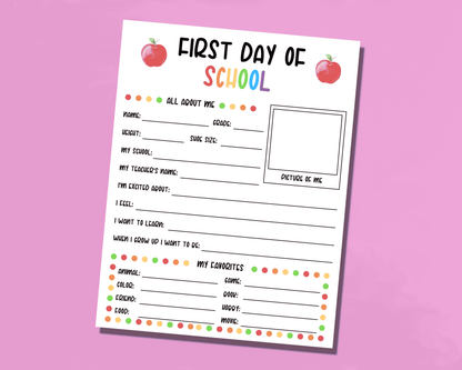 First Day Of School Questionnaire
