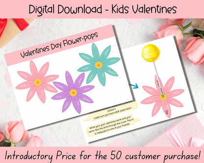 Classroom Valentines Day Lollipop Wrap, Kids Valentines, Kids Printable Valentine, Flower Valentine, Valentine Lollipop Holder