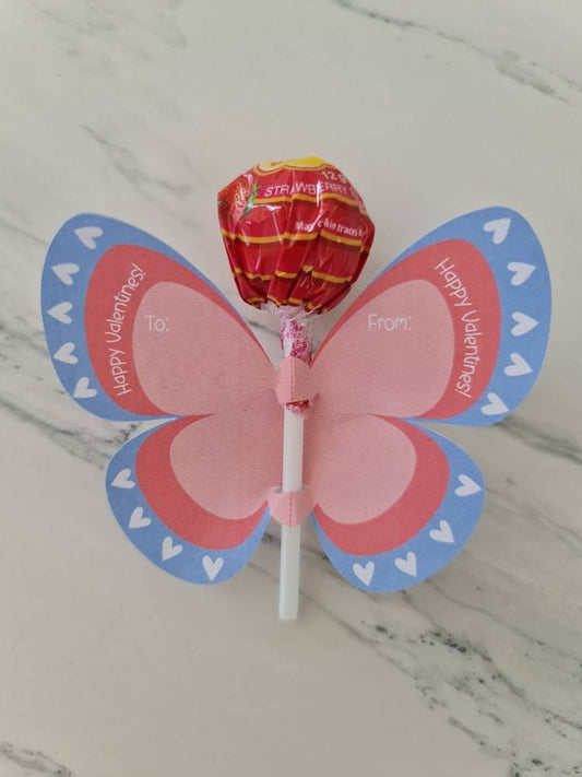 Classroom Valentines Day Lollipop Wrap, Kids Valentines, Kids Printable Valentine, Butterfly Valentine, Valentine Lollipop Holder