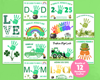 St. Patrick’s Day Handprint Art Bundle with 12 unique designs for kids, perfect for creating festive and meaningful keepsakes for the holiday