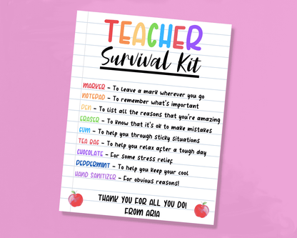 EDITABLE Teacher Survival Kit