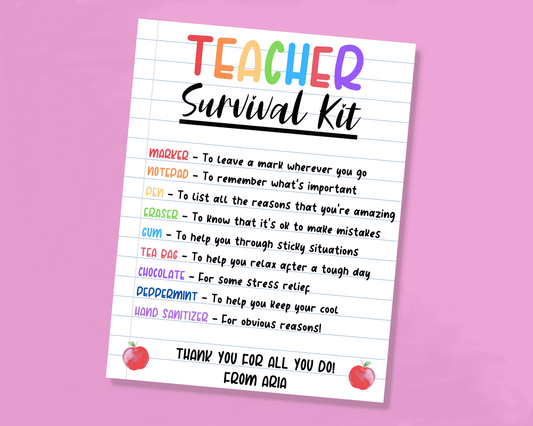 EDITABLE Teacher Survival Kit