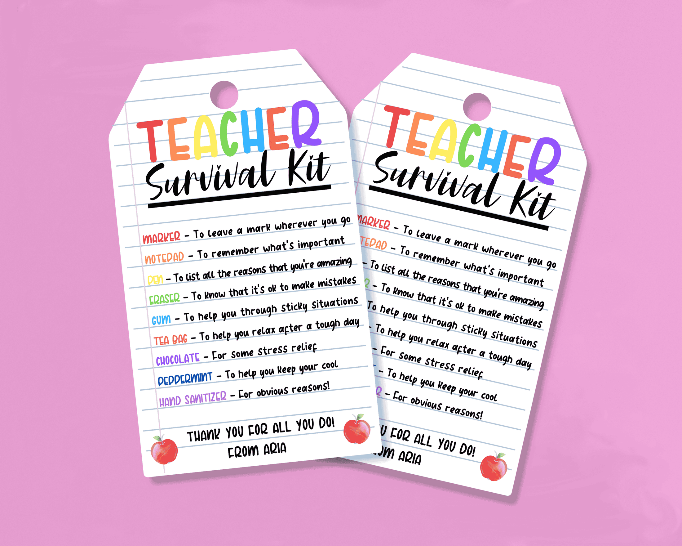 EDITABLE Teacher Survival Kit Gift Tag Crafty Kids Printable