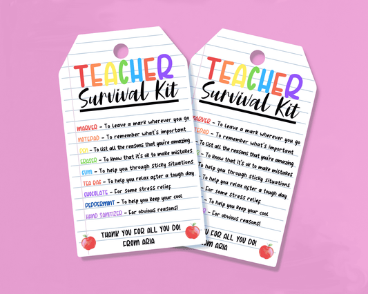 EDITABLE Teacher Survival Kit Gift Tag