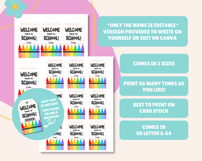 EDITABLE First Day Of School Gift Tag